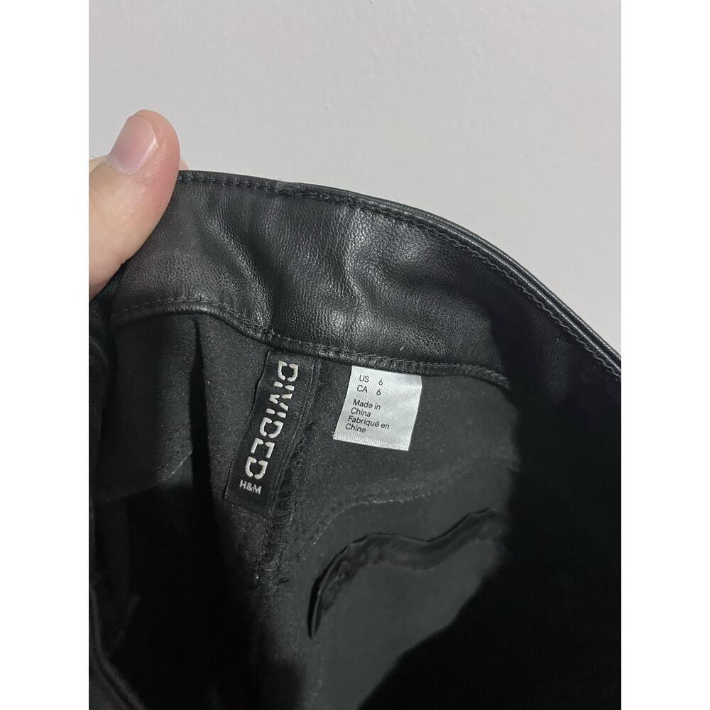H&M Pants Womens 6 Black Faux Leather Jegging Skinny Lined Zip Pockets - Picture 5 of 6